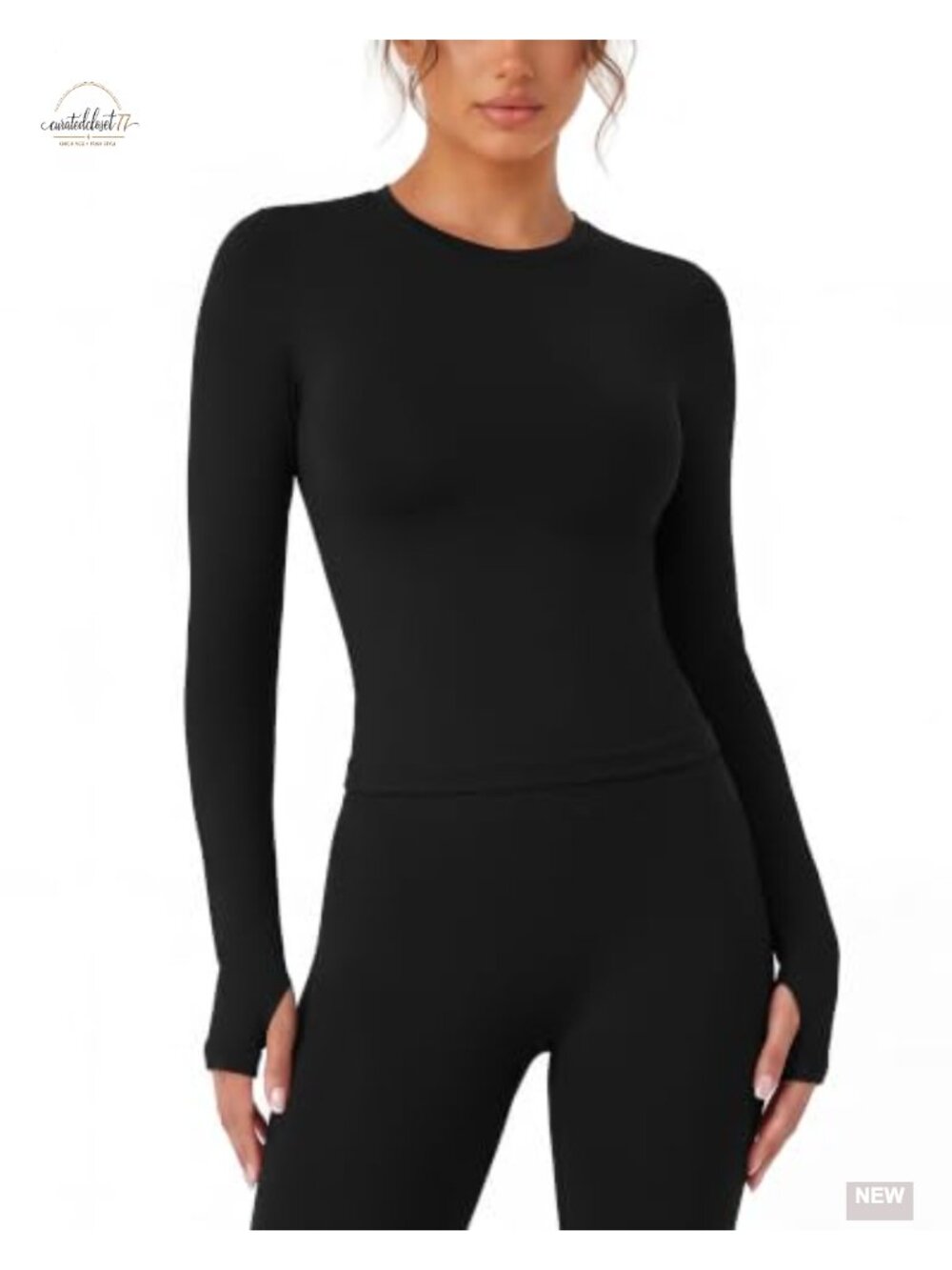 SUUKSESS 2 Piece Workout Set Leggings Long Sleeve Yoga Top Thumb Holes